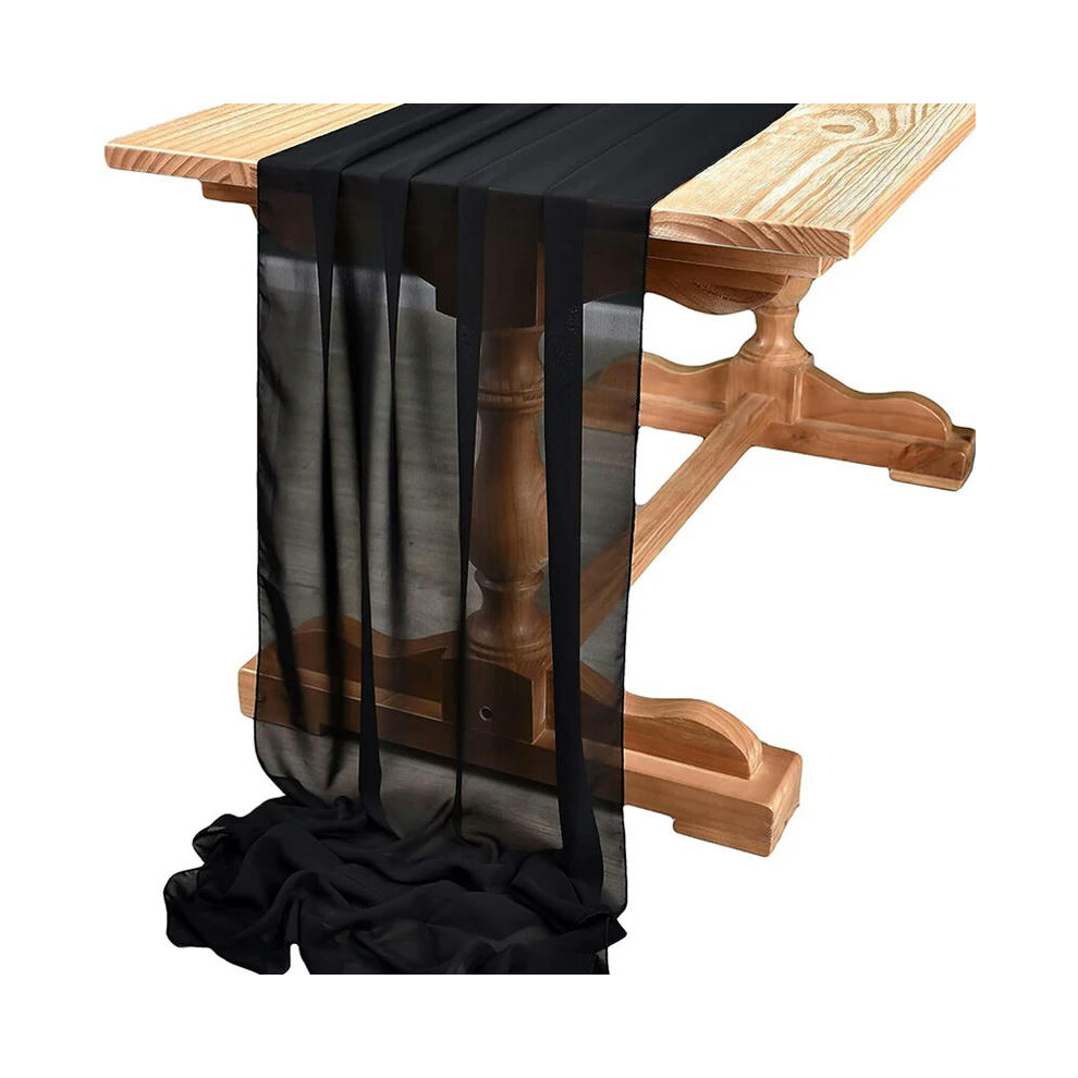 (70x300cm, Black) Sage Green Chiffon Table Runner Gauze Rustic Sheer Table Decor for Romantic Bridal Baby Shower Birthday Party Wedding Decoration-image-OPC-PDRPBXC-NEW