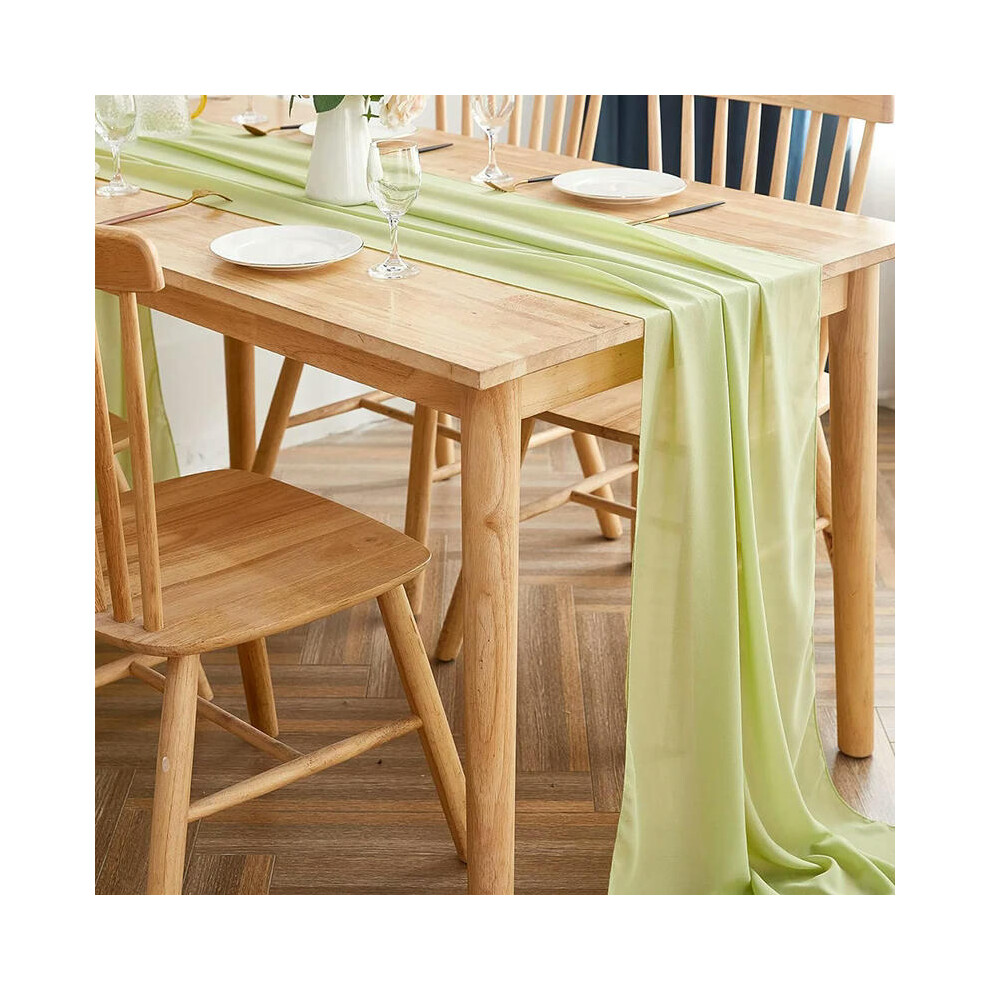 (70x600cm, Pea-green) Sage Green Chiffon Table Runner Gauze Rustic Sheer Table Decor for Romantic Bridal Baby Shower Birthday Party Wedding Decoration