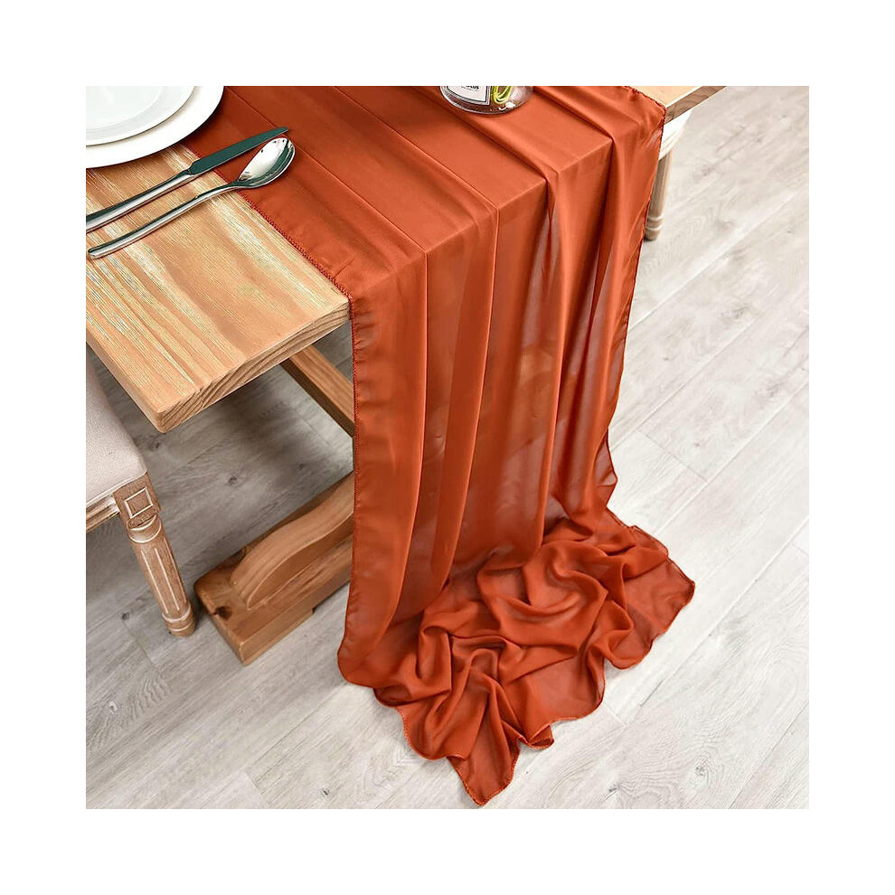 (30X300cm, RUST) Sage Green Chiffon Table Runner Gauze Rustic Sheer Table Decor for Romantic Bridal Baby Shower Birthday Party Wedding Decoration