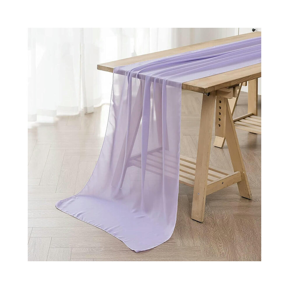 (70x800cm, Light purple) Sage Green Chiffon Table Runner Gauze Rustic Sheer Table Decor for Romantic Bridal Baby Shower Birthday Party Wedding Decorat