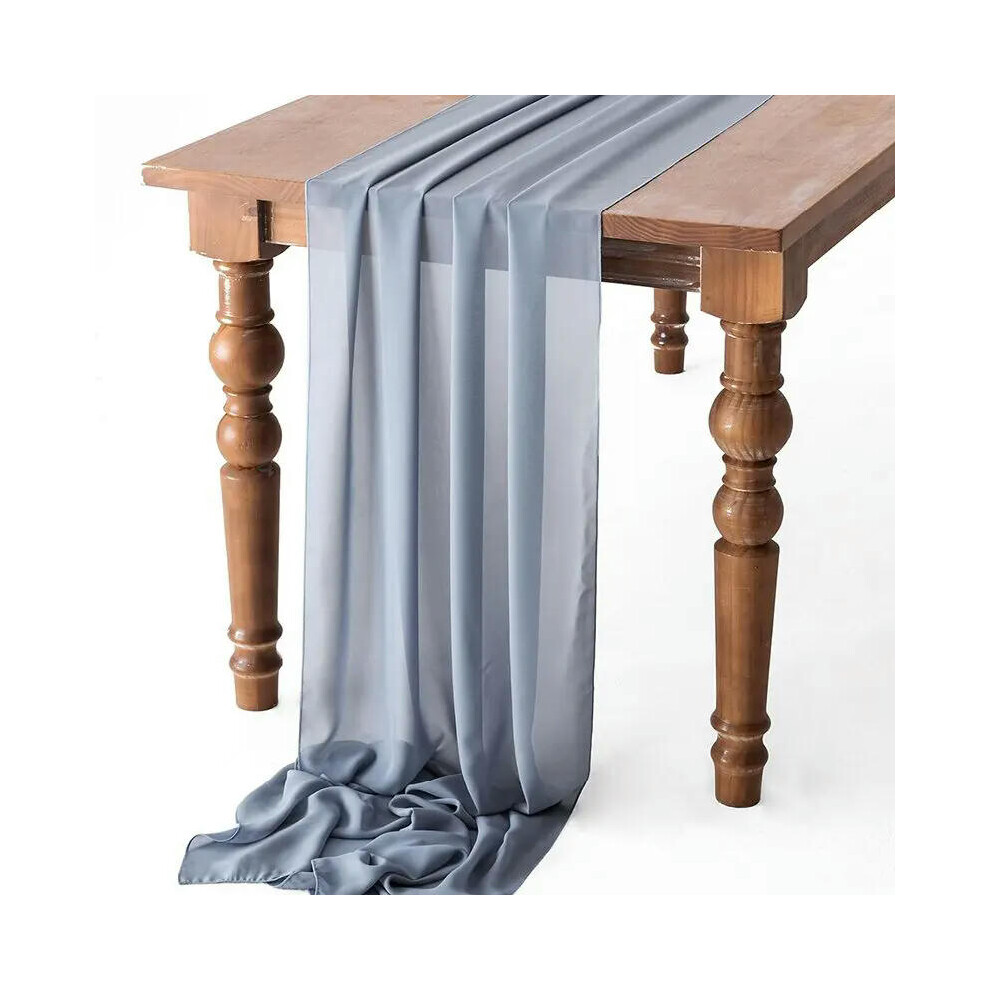(70x1000cm, Greyish blue) Sage Green Chiffon Table Runner Gauze Rustic Sheer Table Decor for Romantic Bridal Baby Shower Birthday Party Wedding Decora-image-OPC-PDRPBZN-NEW