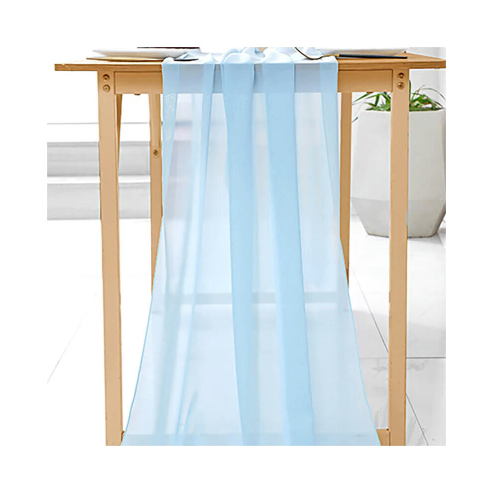 (70x1000cm, Sky blue) Sage Green Chiffon Table Runner Gauze Rustic Sheer Table Decor for Romantic Bridal Baby Shower Birthday Party Wedding Decoration