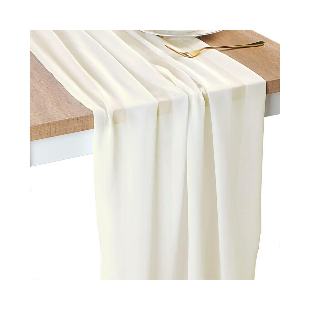 (70x600cm, Ivory-white) Sage Green Chiffon Table Runner Gauze Rustic Sheer Table Decor for Romantic Bridal Baby Shower Birthday Party Wedding Decorati-image-OPC-PDRPC2G-NEW