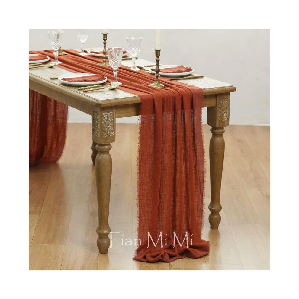 (62x300cm, Terracotta) Table Runner Rustic Cotton Gauze Cloth Dining Burlap Retro Burr Texture Vintage for Wedding Party Linen Christmas Decorations-image-OPC-PDRPC8N-NEW
