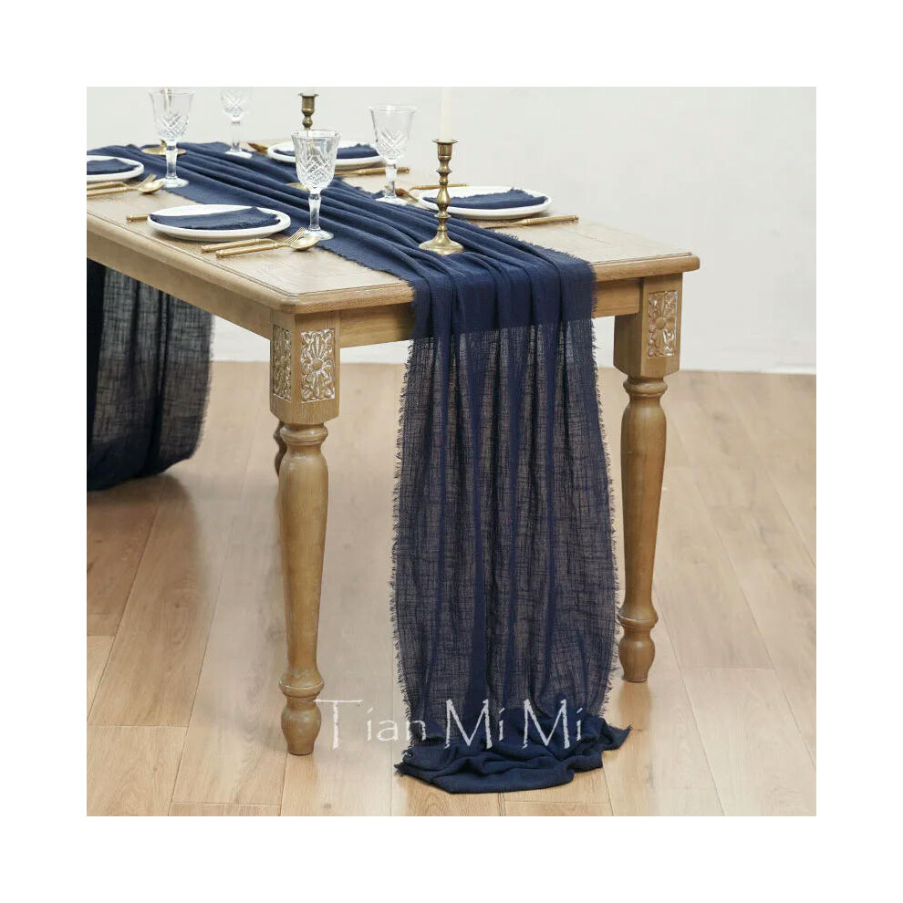 (62x500cm, Navy blue) Table Runner Rustic Cotton Gauze Cloth Dining Burlap Retro Burr Texture Vintage for Wedding Party Linen Christmas Decorations-image-OPC-PDRPC9D-NEW