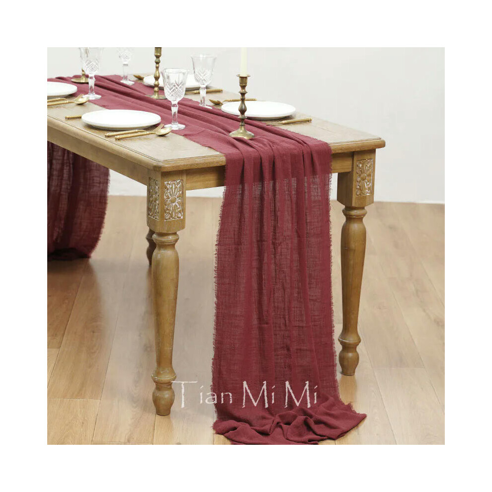 (62x800cm, Burgundy) Table Runner Rustic Cotton Gauze Cloth Dining Burlap Retro Burr Texture Vintage for Wedding Party Linen Christmas Decorations-image-OPC-PDRPCBF-NEW