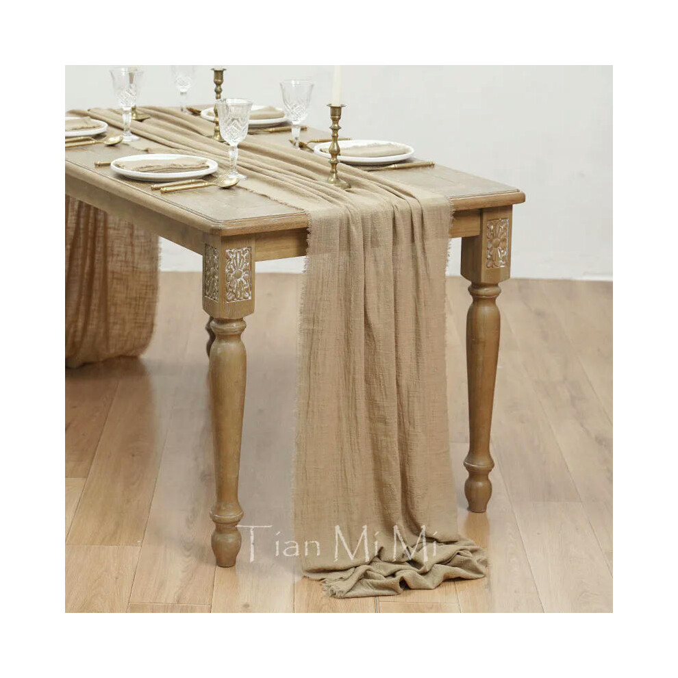 (62x400cm, Light brown) Table Runner Rustic Cotton Gauze Cloth Dining Burlap Retro Burr Texture Vintage for Wedding Party Linen Christmas Decorations-image-OPC-PDRPC9Y-NEW
