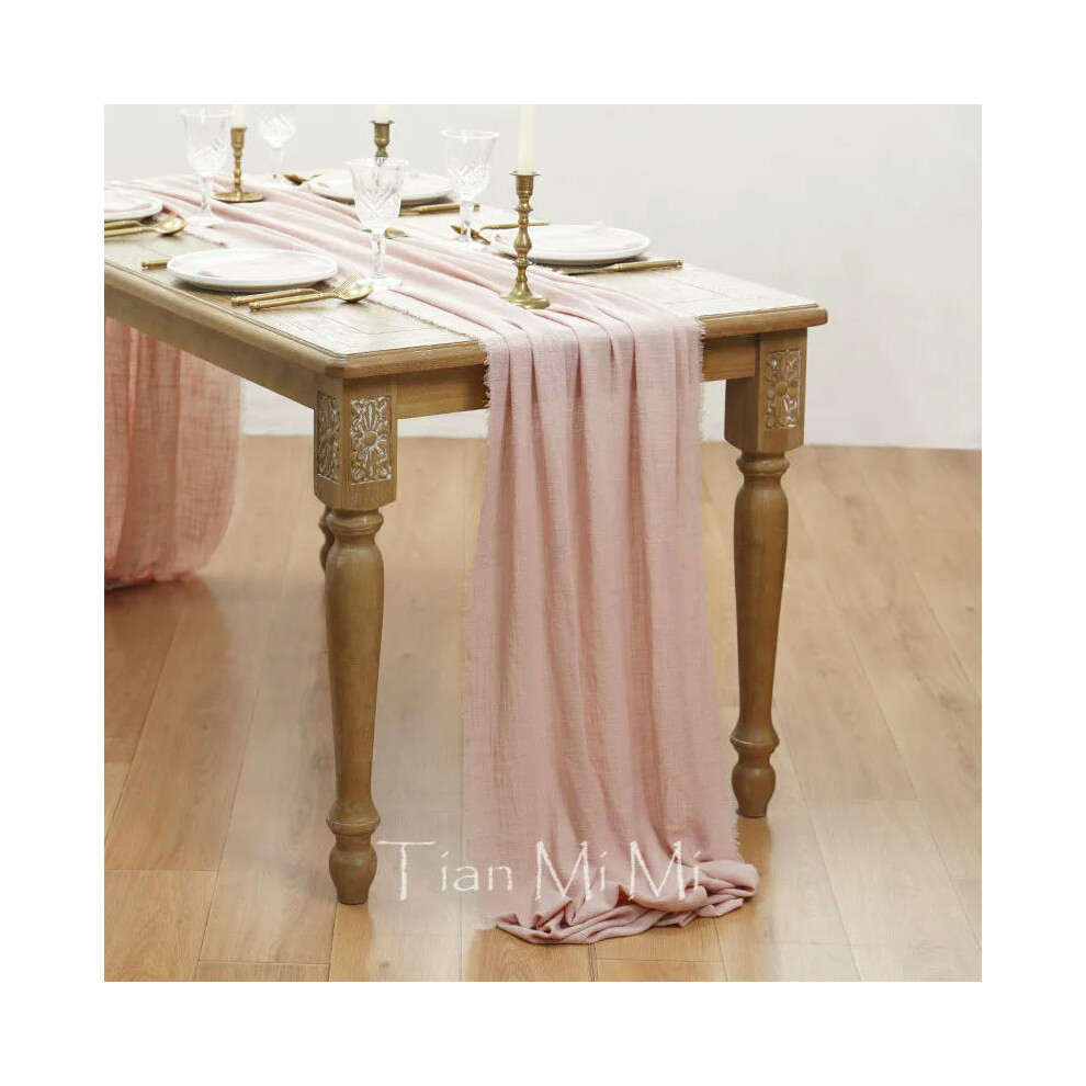 (62x600cm, Pale pink) Table Runner Rustic Cotton Gauze Cloth Dining Burlap Retro Burr Texture Vintage for Wedding Party Linen Christmas Decorations-image-OPC-PDRPCBM-NEW