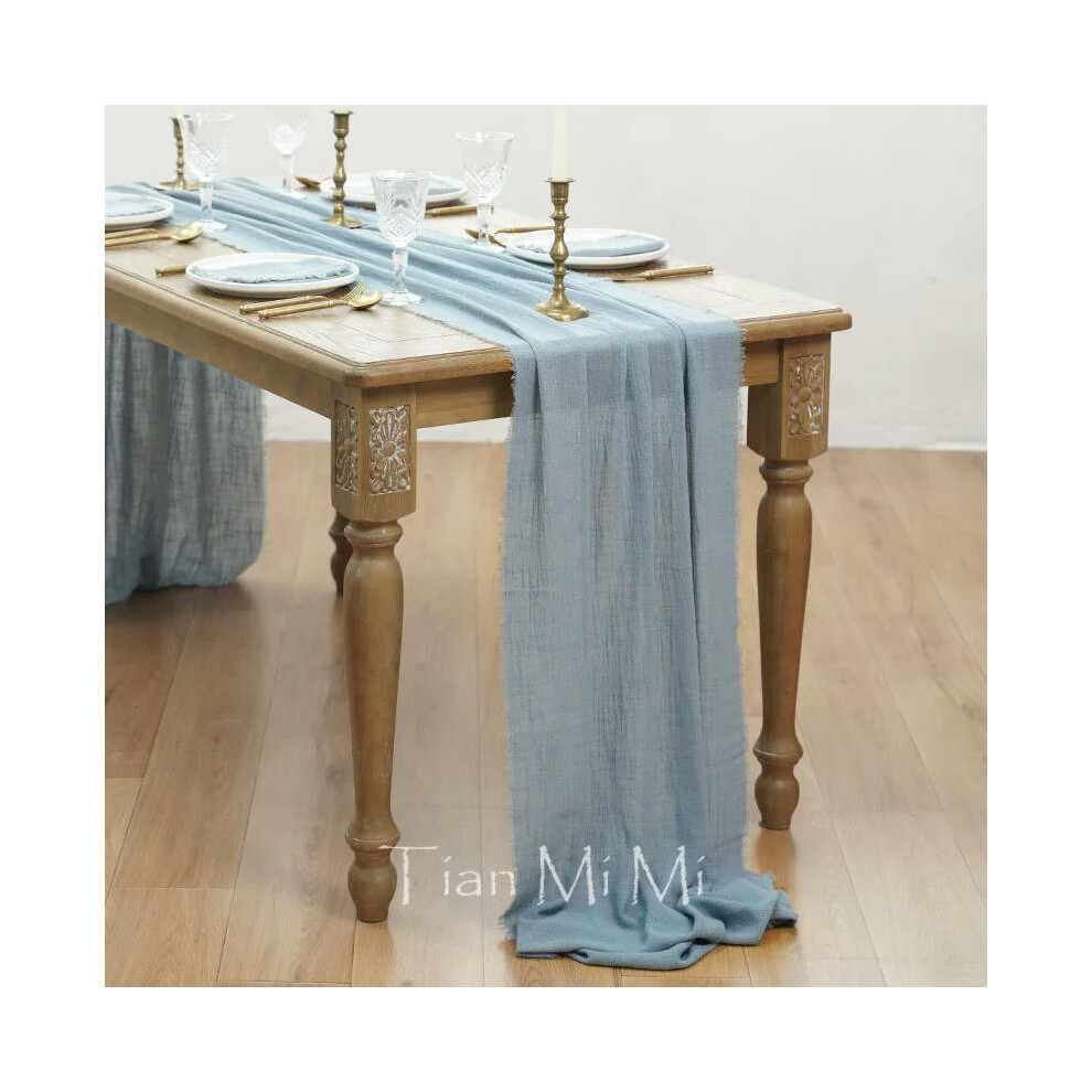 (62x600cm, Dust blue) Table Runner Rustic Cotton Gauze Cloth Dining Burlap Retro Burr Texture Vintage for Wedding Party Linen Christmas Decorations-image-OPC-PDRPCBN-NEW