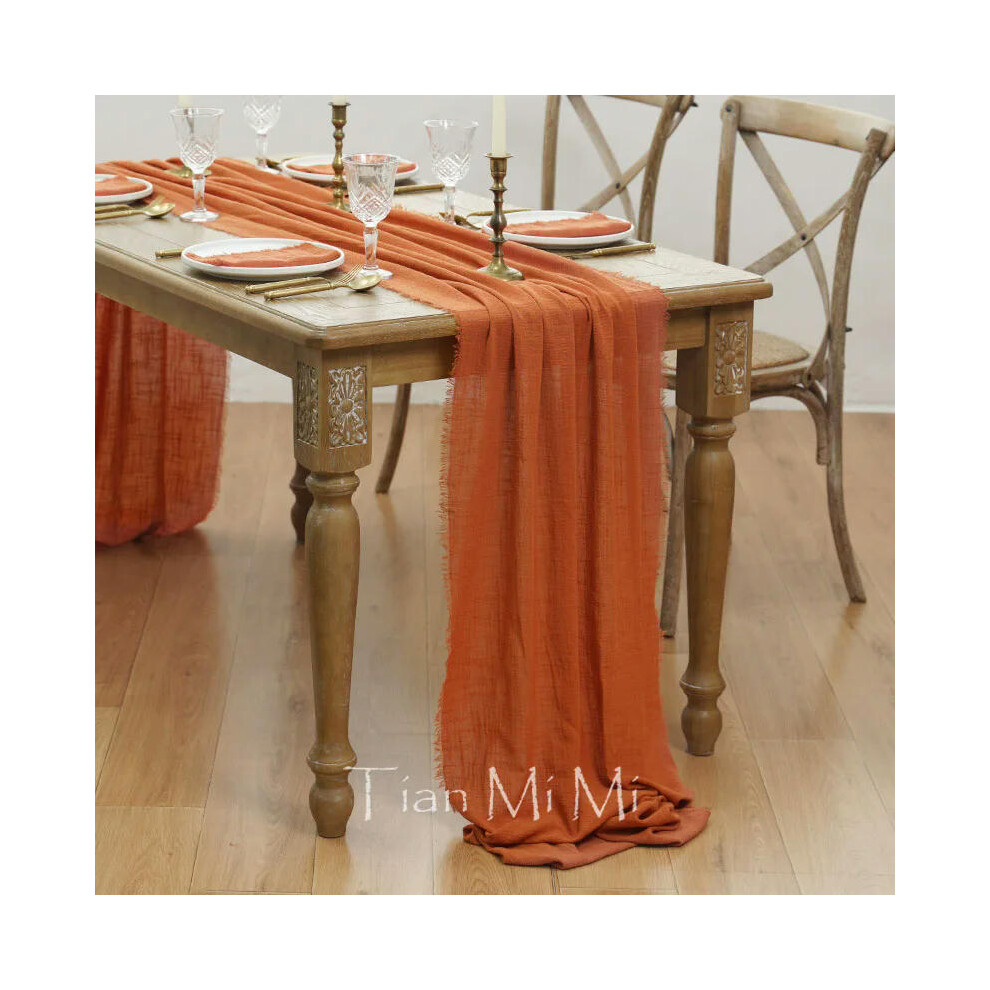 (62x1000cm, Orangered) Table Runner Rustic Cotton Gauze Cloth Dining Burlap Retro Burr Texture Vintage for Wedding Party Linen Christmas Decorations-image-OPC-PDRPCCZ-NEW