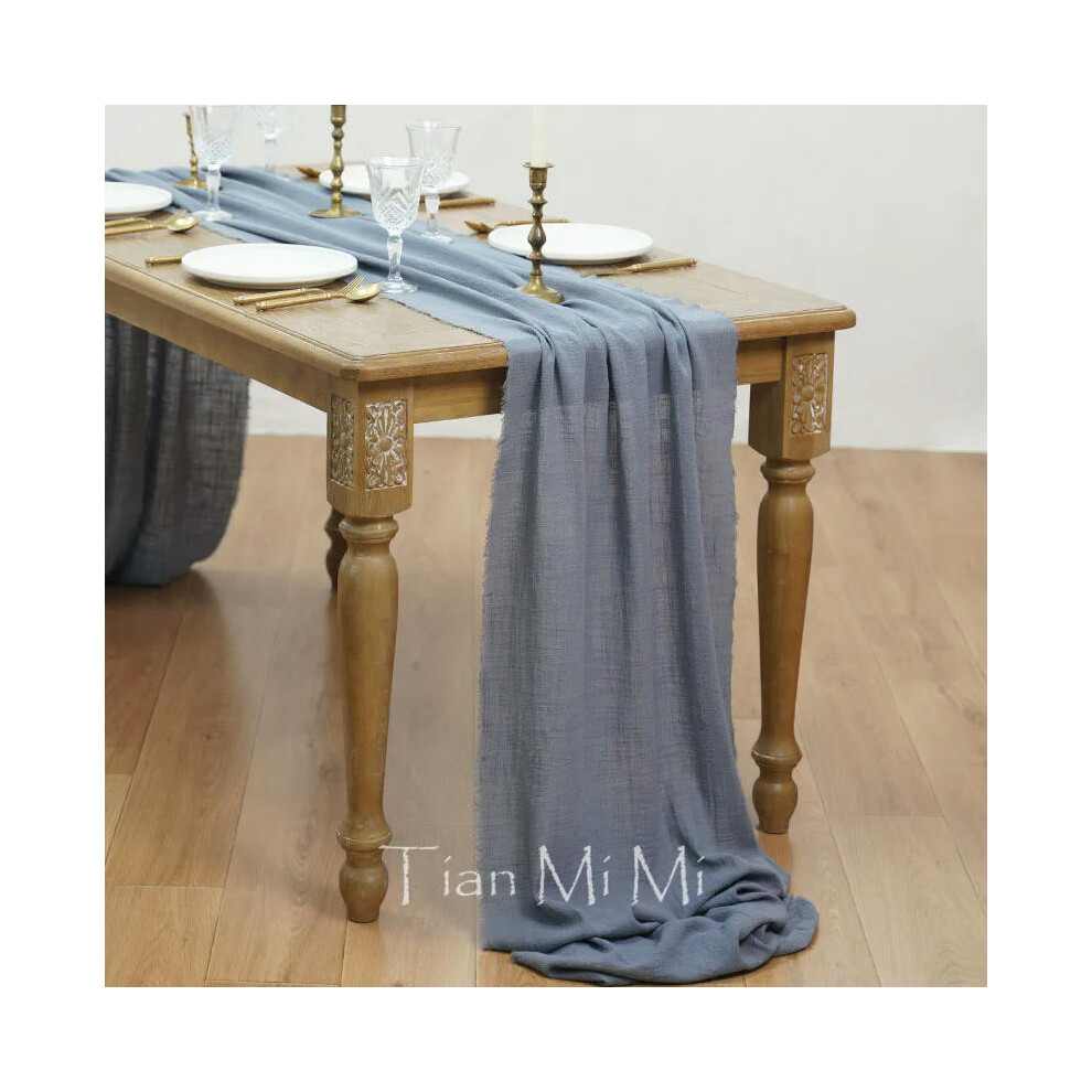 (62x200cm, Blue grey) Table Runner Rustic Cotton Gauze Cloth Dining Burlap Retro Burr Texture Vintage for Wedding Party Linen Christmas Decorations-image-OPC-PDRPCHQ-NEW