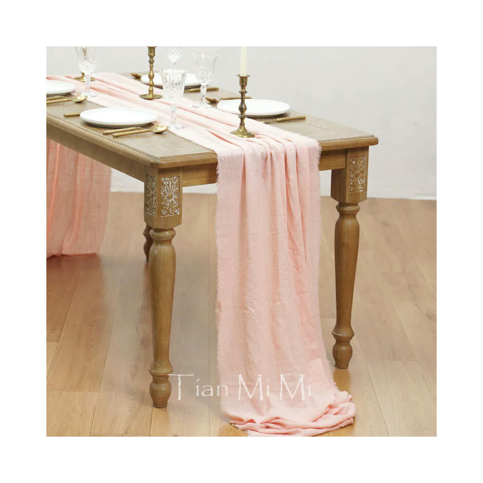 (40x300cm, Light pink) Table Runner Rustic Cotton Gauze Cloth Dining Burlap Retro Burr Texture Vintage for Wedding Party Linen Christmas Decorations-image-OPC-PDRPCH9-NEW
