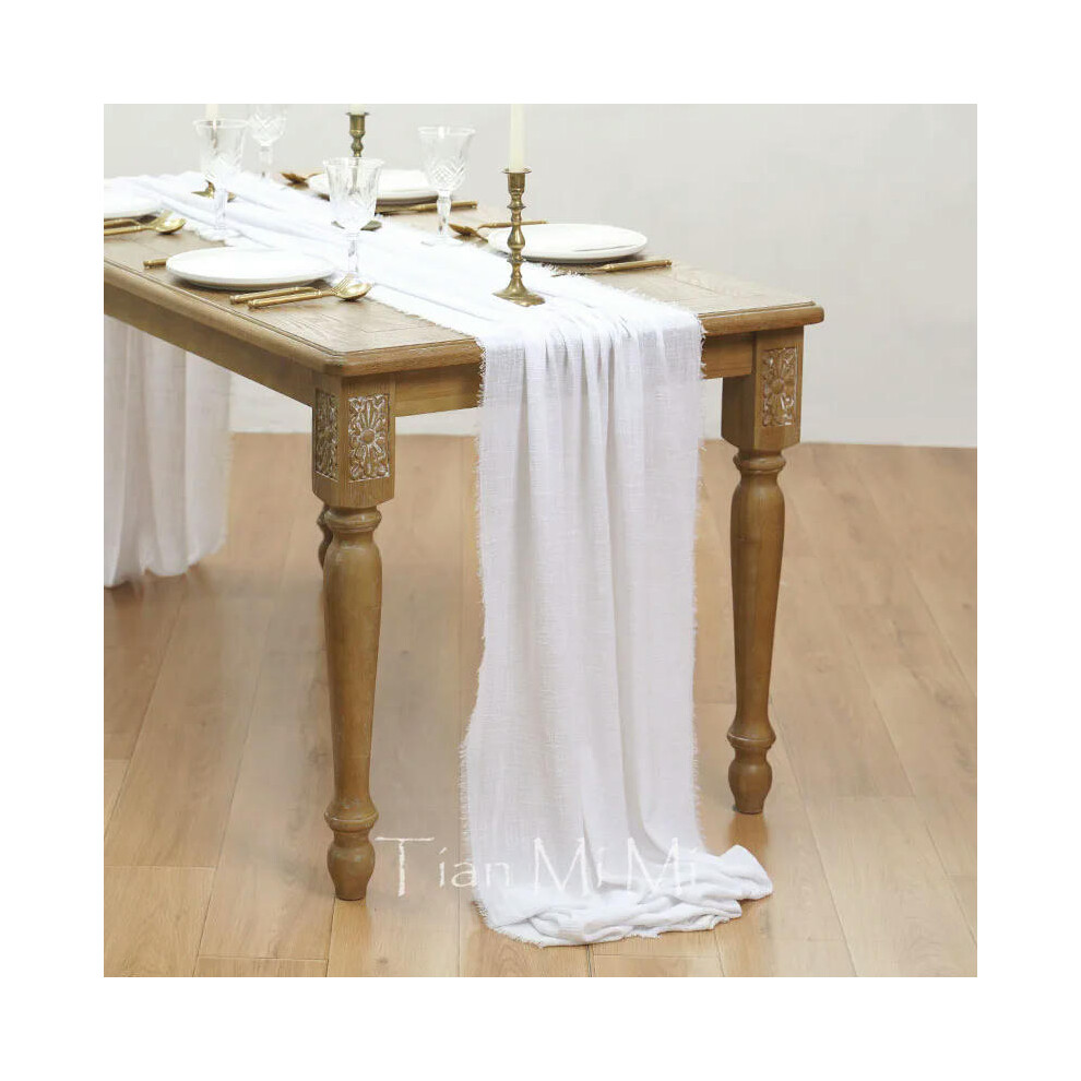 (62x300cm, WHITE) Table Runner Rustic Cotton Gauze Cloth Dining Burlap Retro Burr Texture Vintage for Wedding Party Linen Christmas Decorations