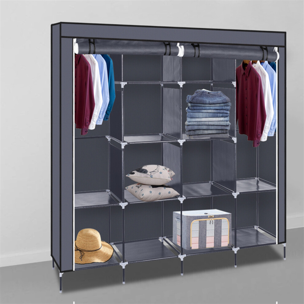 67" Clothes Closet Wardrobe Clothes Storage Rack W/ 12 Shelves 4 Side Pockets-image-OPC-PDRPCRC-NEW
