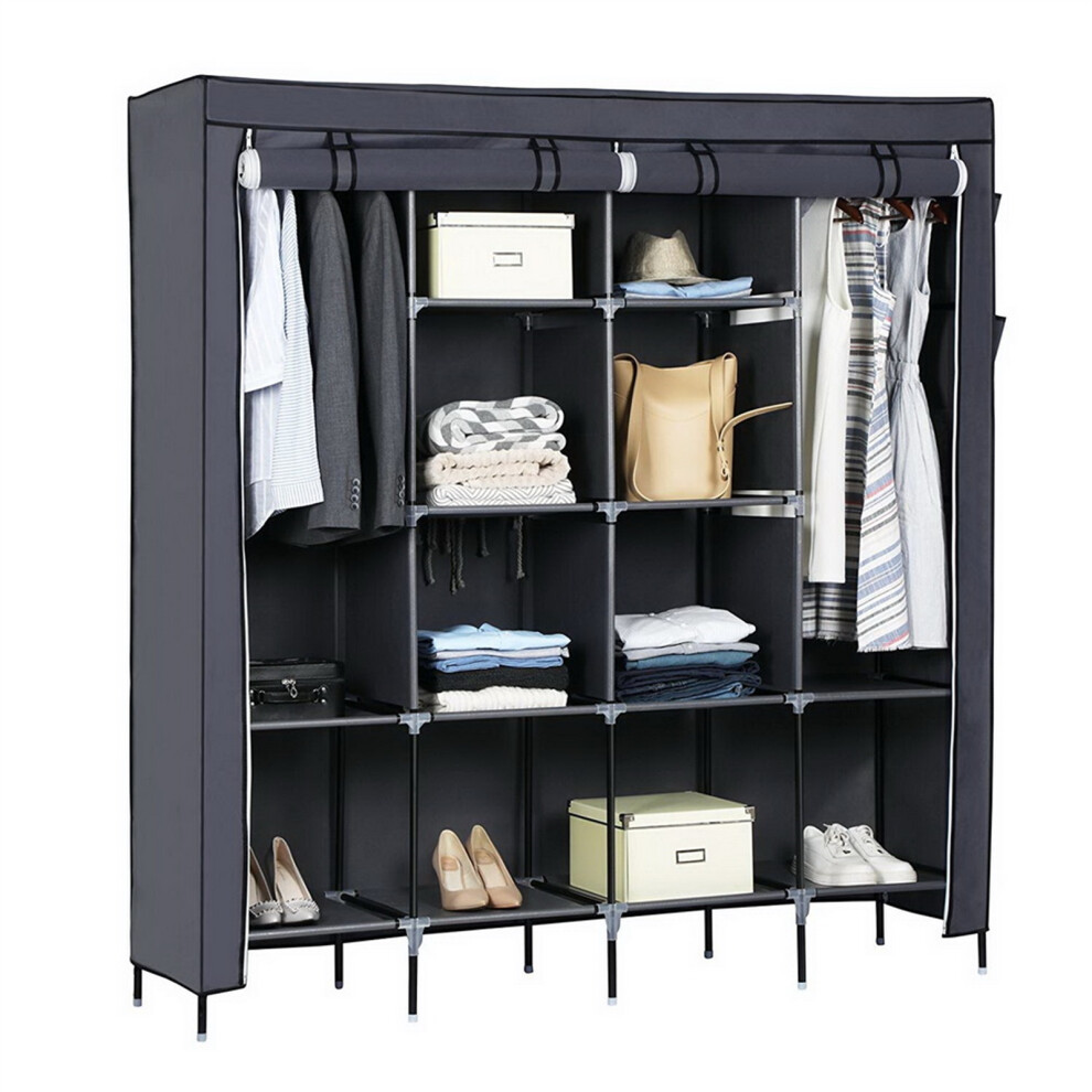 67" Portable Clothes Closet Clothes Storage Rack Wardrobe 12 Shelves 4 Side Pockets