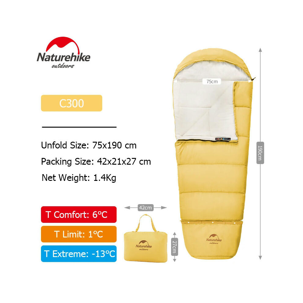 (Yellow - C300) Naturehike Children Sleeping Bag Cotton Kids Sleeping Bag Ultralight Portable Sleeping Bag Outdoor Travel Camping Sleeping Bag