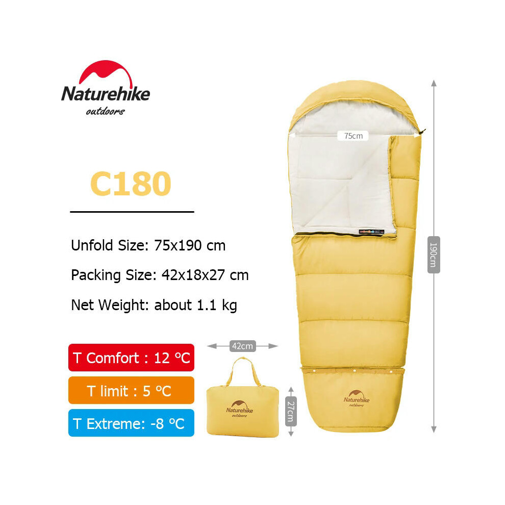 (Yellow - C180) Naturehike Children Sleeping Bag Cotton Kids Sleeping Bag Ultralight Portable Sleeping Bag Outdoor Travel Camping Sleeping Bag