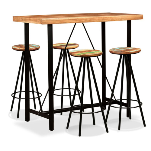 VidaXL (5 piece) vidaXL Bar Set Kitchen Dining Table and Stools Solid Acacia and Reclaimed Wood