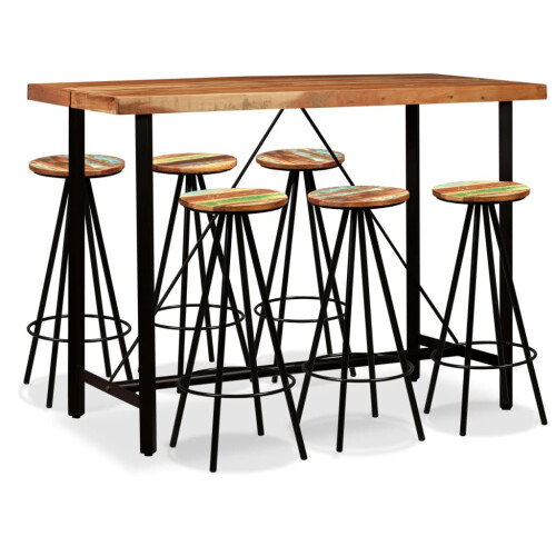 VidaXL (7 piece) vidaXL Bar Set Kitchen Dining Table and Stools Solid Acacia and Reclaimed Wood