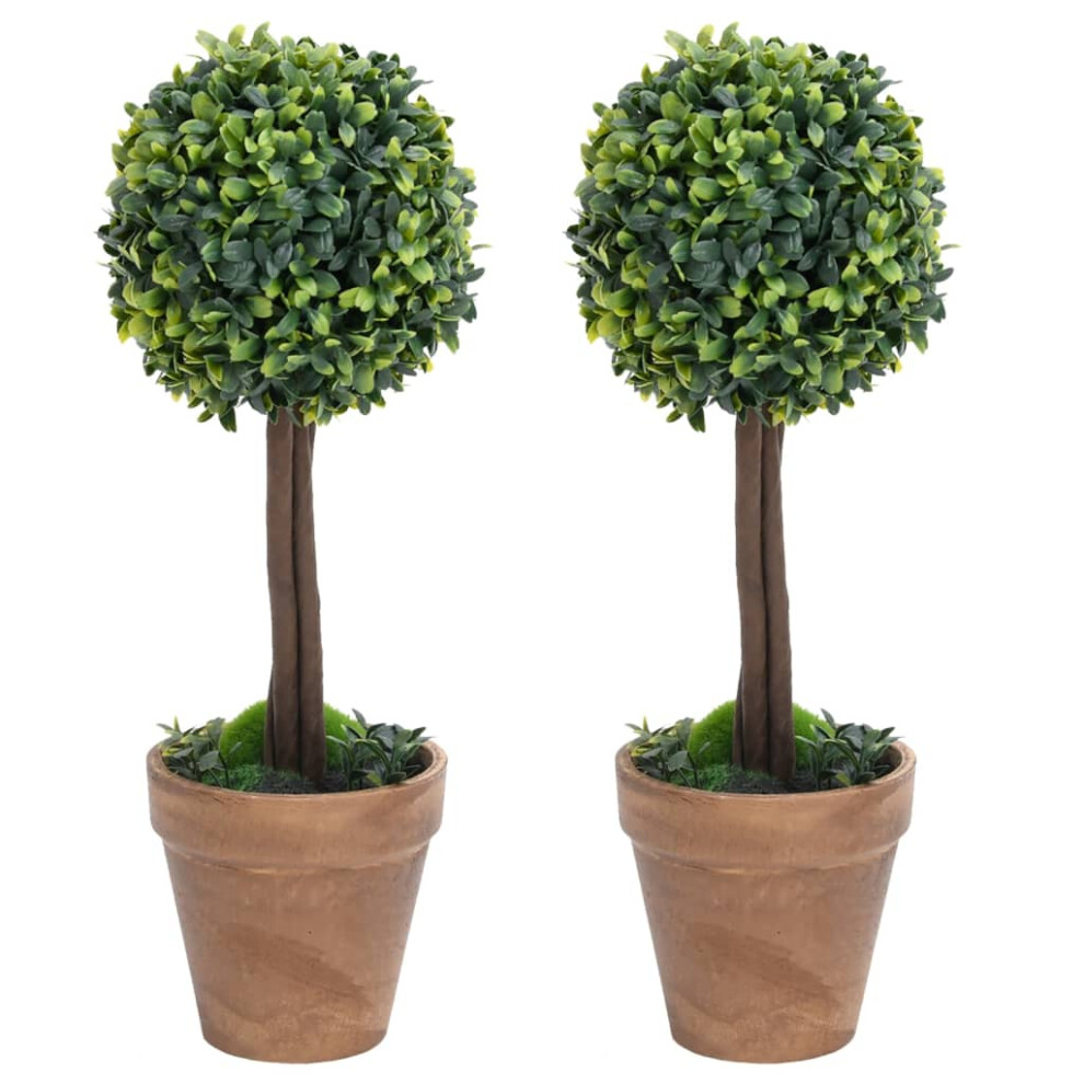 Vidaxl (11.5 X 41 Cm) 2X Artificial Boxwood Plants With Pots Ball Shaped Decor Multi Sizes