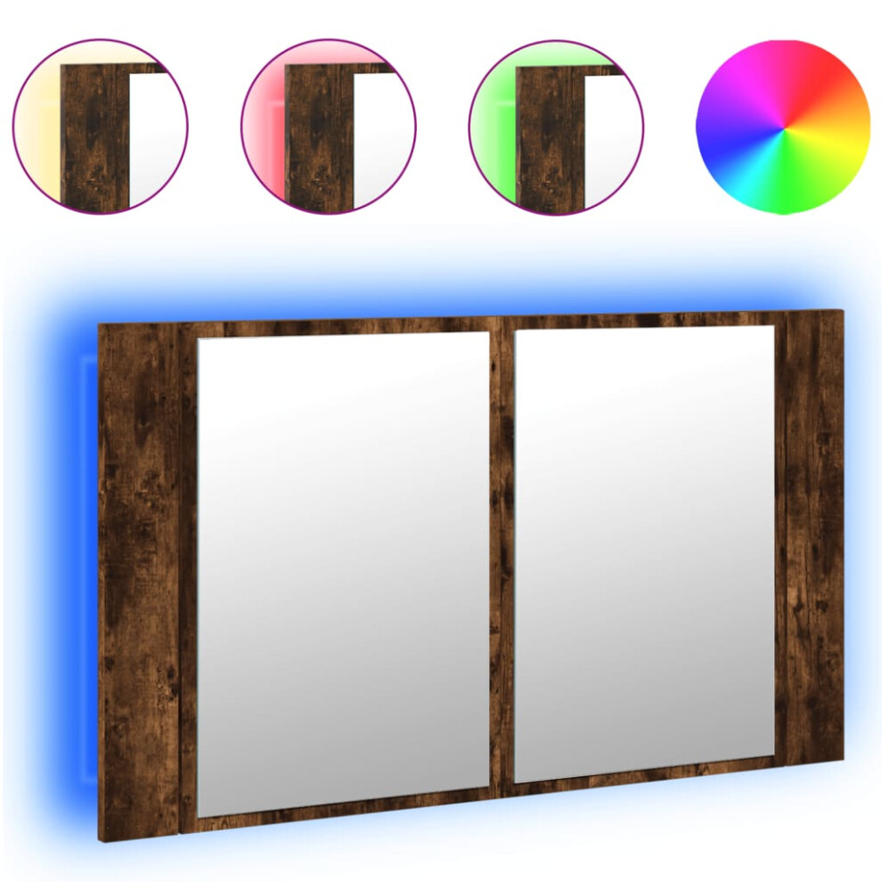 New Vidaxl (Smoked Oak) Led Bathroom Mirror Cabinet Washroom Sink Cabinet Mirror Furniture