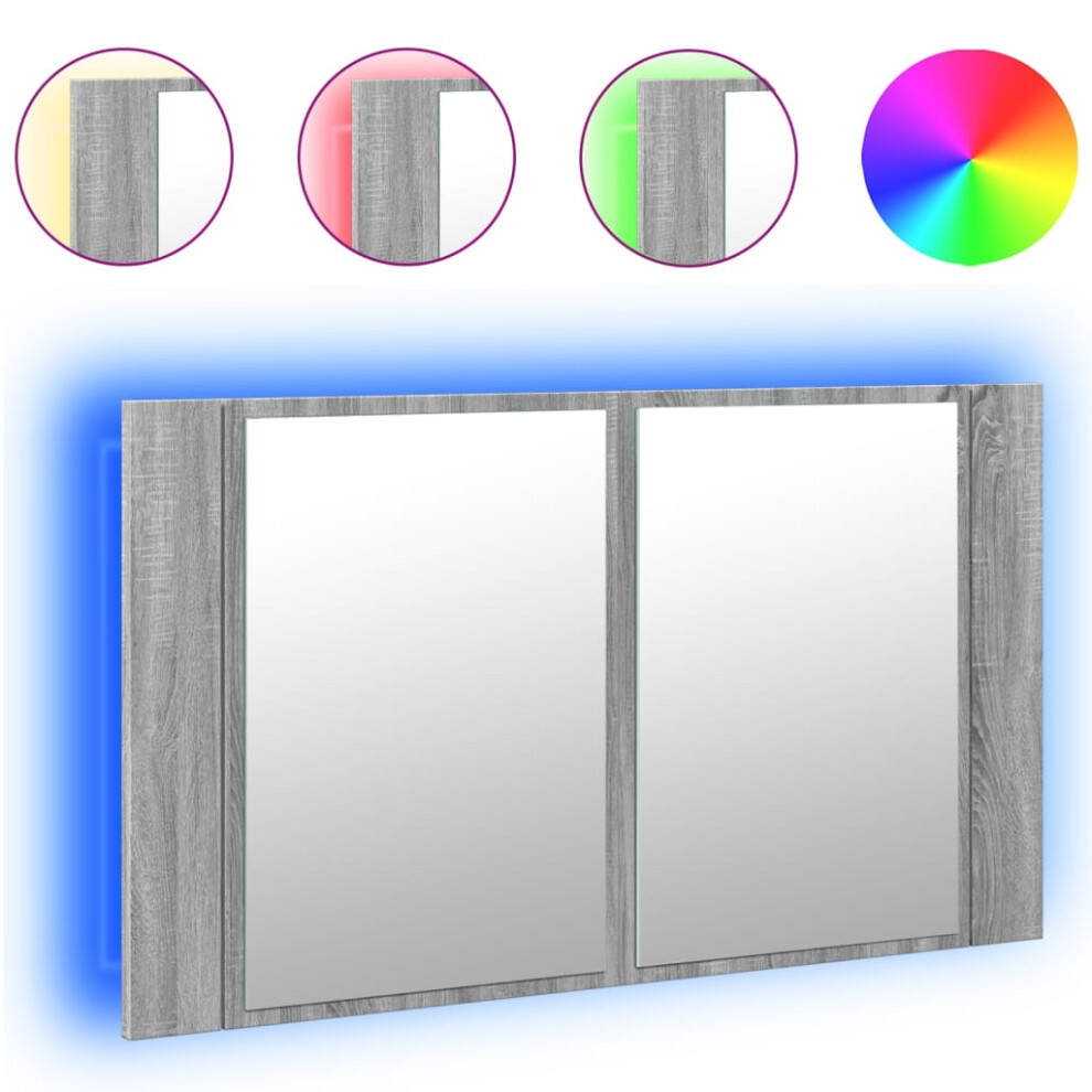 Vidaxl (Grey Sonoma) Led Bathroom Mirror Cabinet Washroom Sink Cabinet Mirror Furniture