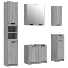 vidaXL 5-tlg. Badmöbel-Set Grau Sonoma-Eiche Holzwerkstoff