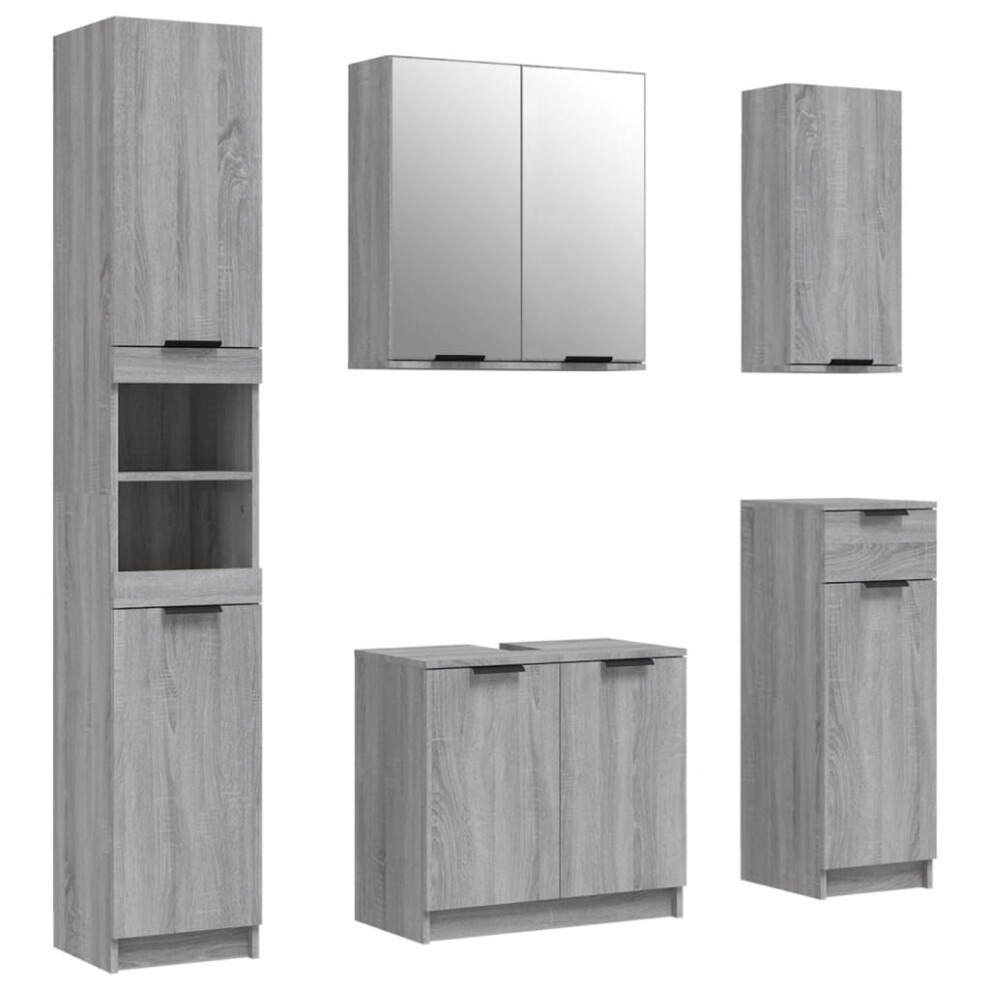 Vidaxl 5 Piece Bathroom Cabinet Set Grey Engineered Wood - Image 2