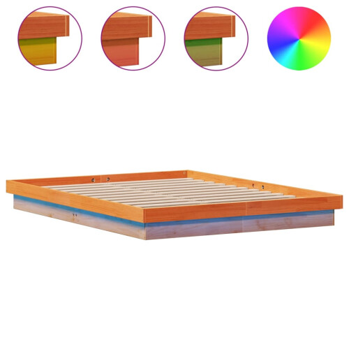 VidaXL (150 x 200 cm) vidaXL LED Bed Frame Mattress Foundation Bedstead Platform Bed Base Solid Wood 1