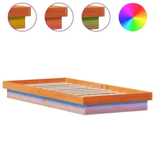 VidaXL (90 x 200 cm) vidaXL LED Bed Frame Mattress Foundation Bedstead Platform Bed Base Solid Wood 1