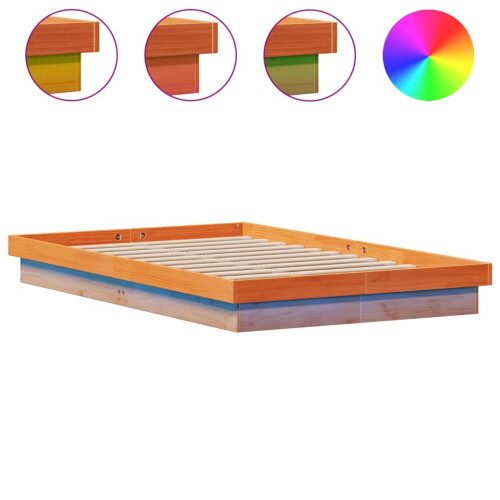 VidaXL (120 x 190 cm) vidaXL LED Bed Frame Mattress Foundation Bedstead Platform Bed Base Solid Wood 1
