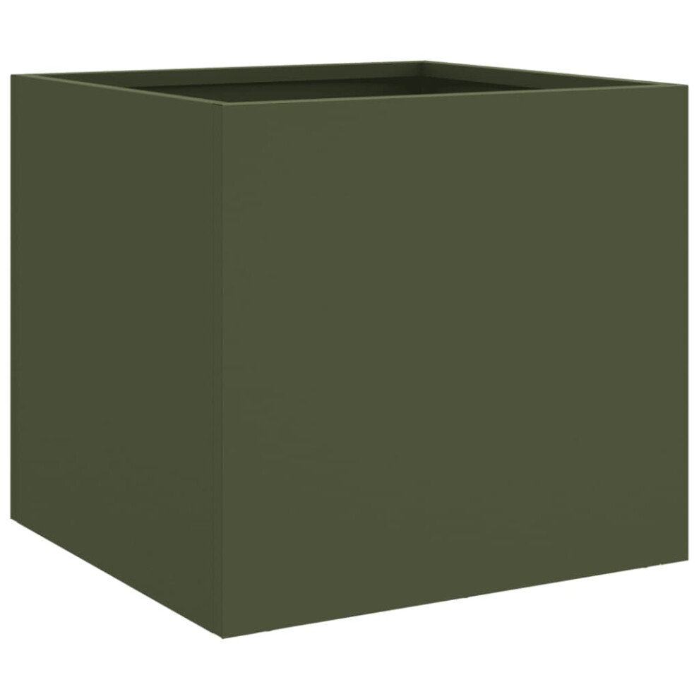 Vidaxl Planter Flower Pot Garden Raised Bed Outdoor Planter Olive Green Steel