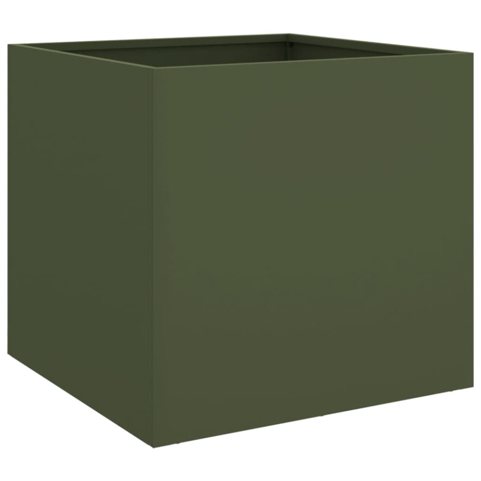 Vidaxl Planter Flower Pot Garden Raised Bed Outdoor Planter Olive Green Steel