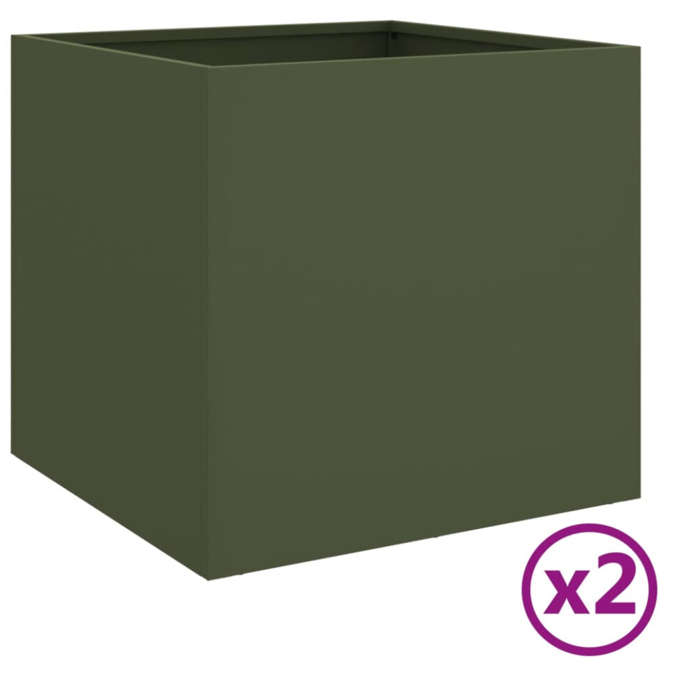 vidaXL Planters 2 pcs Olive Green 49x47x46 cm Steel - Image 2