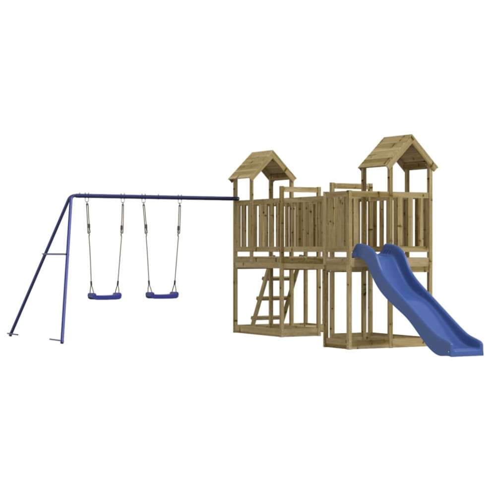 (Solid impregnated pinewood) vidaXL Outdoor Playset Wooden Playground Set Swing Set Impregnated Wood Pine