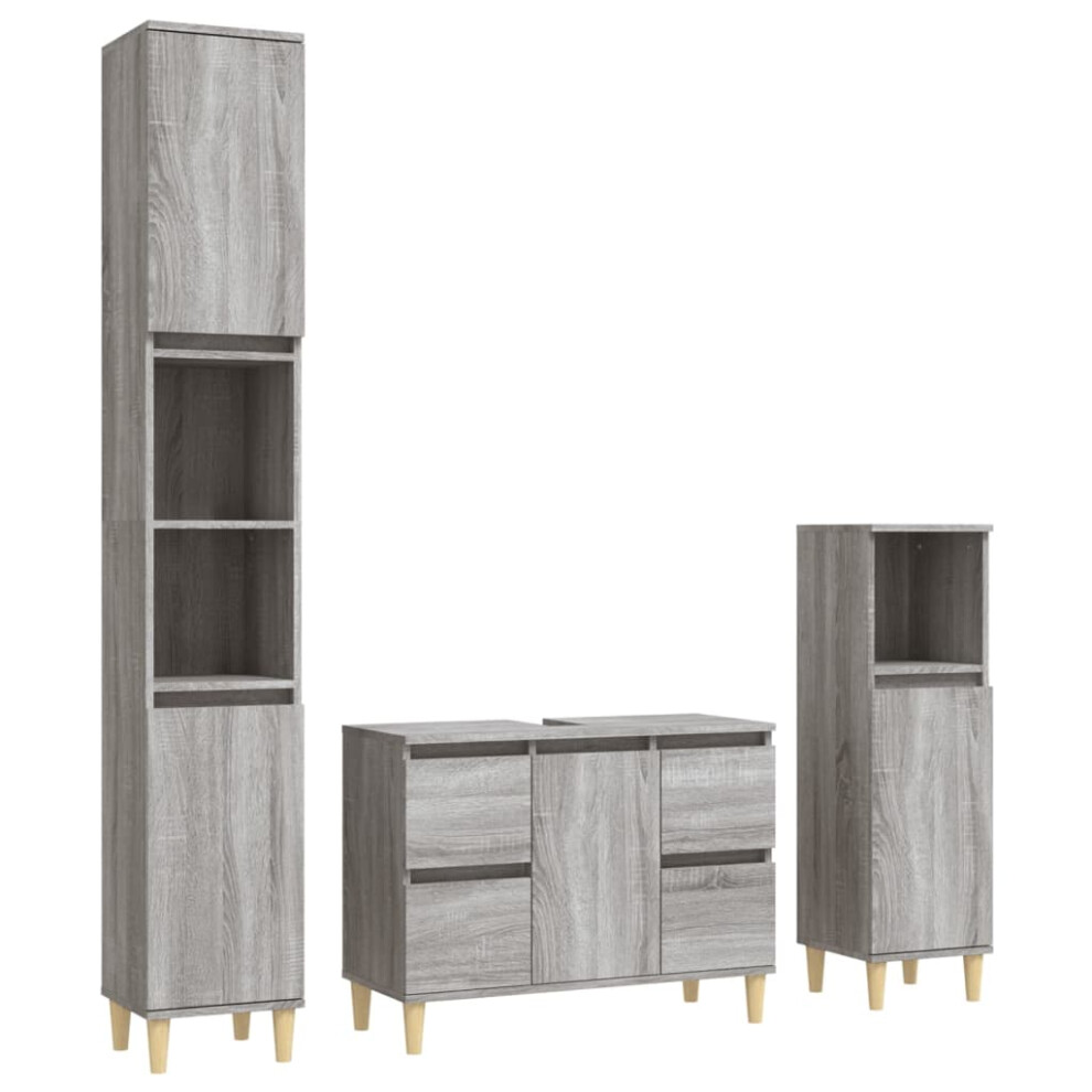 Vidaxl (Grey Sonoma) Bathroom Furniture Set Vanity Unit Set 3 Piece White Engineered Wood