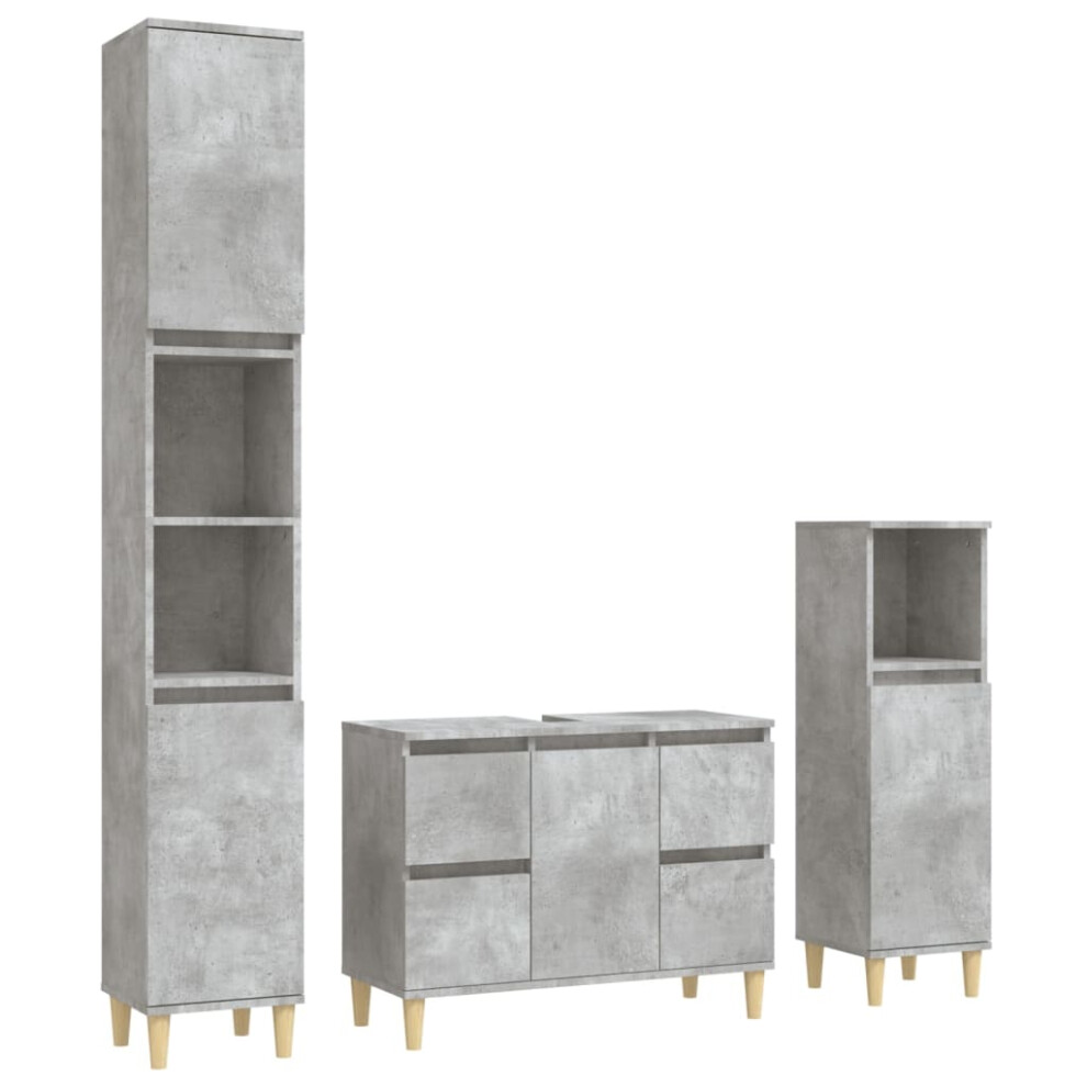 (concrete grey) vidaXL Bathroom Furniture Set Vanity Unit Set 3 Piece White Engineered Wood