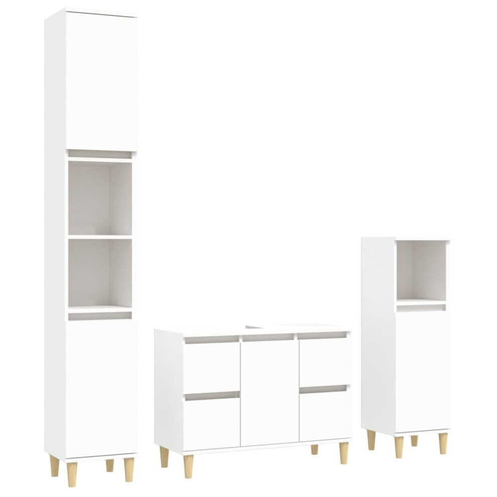 Vidaxl (White) Bathroom Furniture Set Vanity Unit Set 3 Piece White Engineered Wood