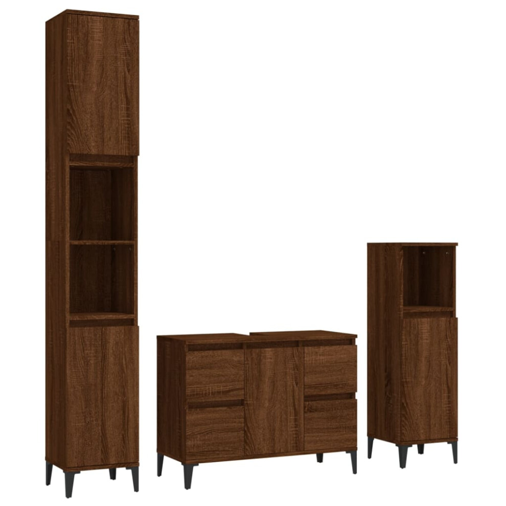 (brown oak) vidaXL Bathroom Furniture Set Vanity Unit Set 3 Piece White Engineered Wood