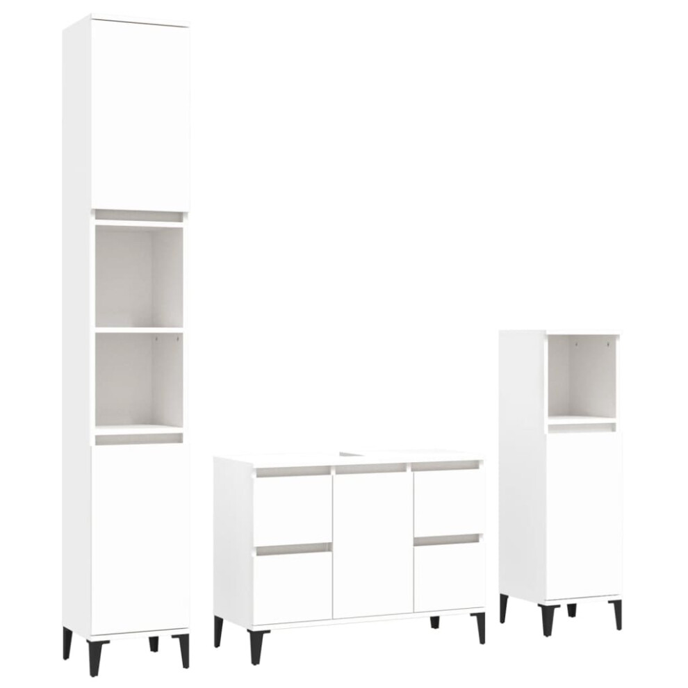 Vidaxl (White) Bathroom Furniture Set Vanity Unit Set 3 Piece White Engineered Wood