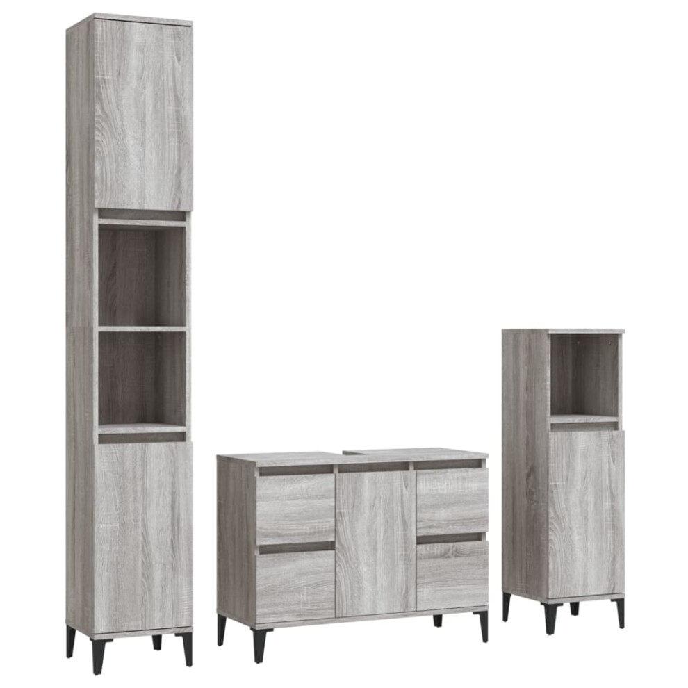 Vidaxl (Grey Sonoma) Bathroom Furniture Set Vanity Unit Set Piece White Engineered Wood White,Grey Size 3