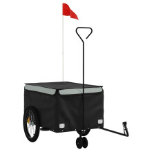 (grey, 137 x 68 x 59 cm) vidaXL Bike Cargo Trailer Bike Carriage Bicycle Wagon Trailer with Flag Iron