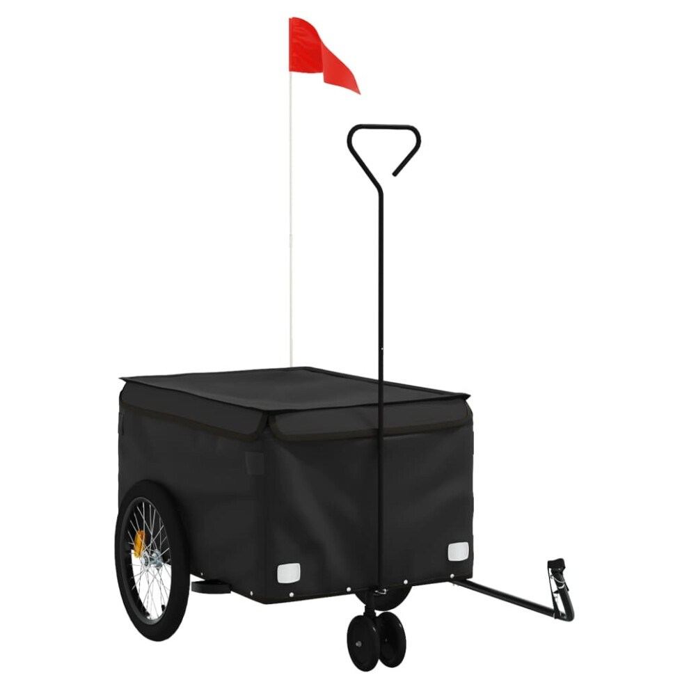 (black, 124 x 53 x 45 cm) vidaXL Bike Cargo Trailer Bike Carriage Bicycle Wagon Trailer with Flag Iron