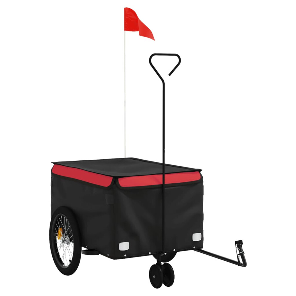 (red, 124 x 53 x 45 cm) vidaXL Bike Cargo Trailer Bike Carriage Bicycle Wagon Trailer with Flag Iron