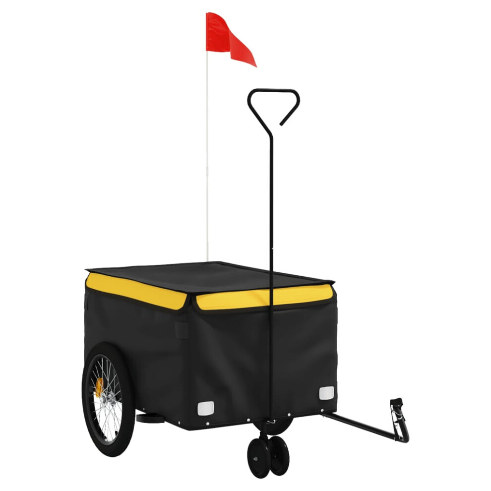 (yellow, 124 x 53 x 45 cm) vidaXL Bike Cargo Trailer Bike Carriage Bicycle Wagon Trailer with Flag Iron