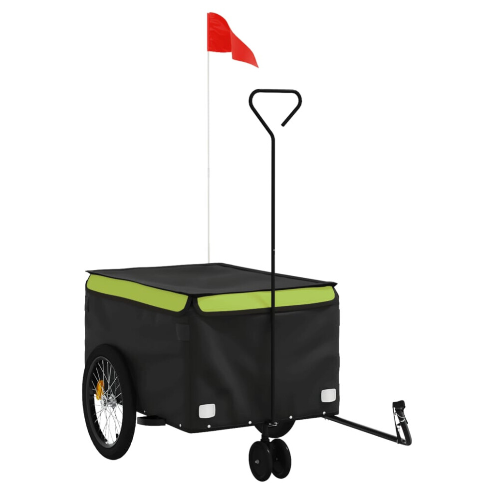 (green, 124 x 53 x 45 cm) vidaXL Bike Cargo Trailer Bike Carriage Bicycle Wagon Trailer with Flag Iron