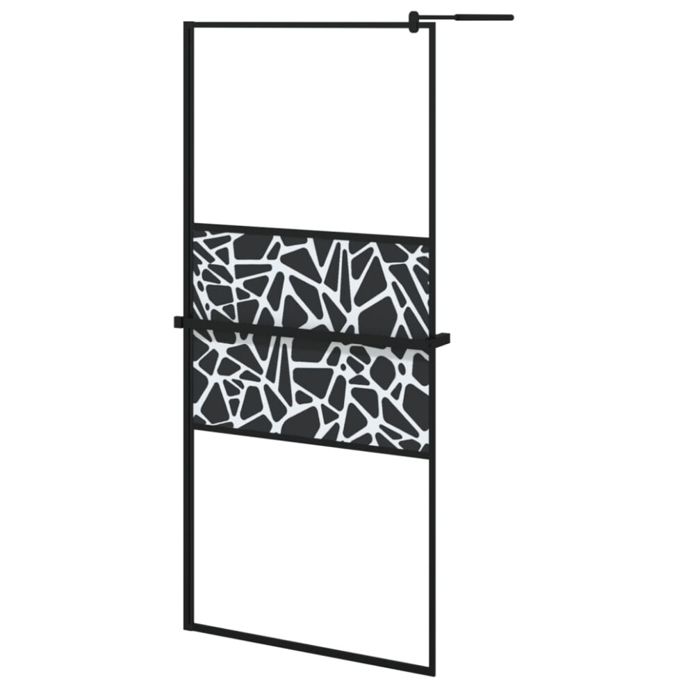 (black/stone design, 90 x 195 cm) vidaXL Walk-in Shower Wall Bath Enclosure with Shelf ESG Glass and Aluminium