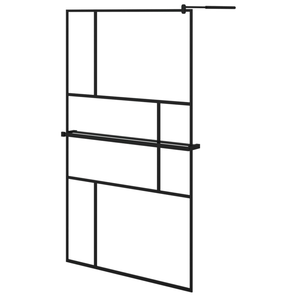 Vidaxl (Black/Pattern 1, 115 X 195 Cm) Walk-In Shower Wall Bath Enclosure With Shelf Esg Glass And Aluminium