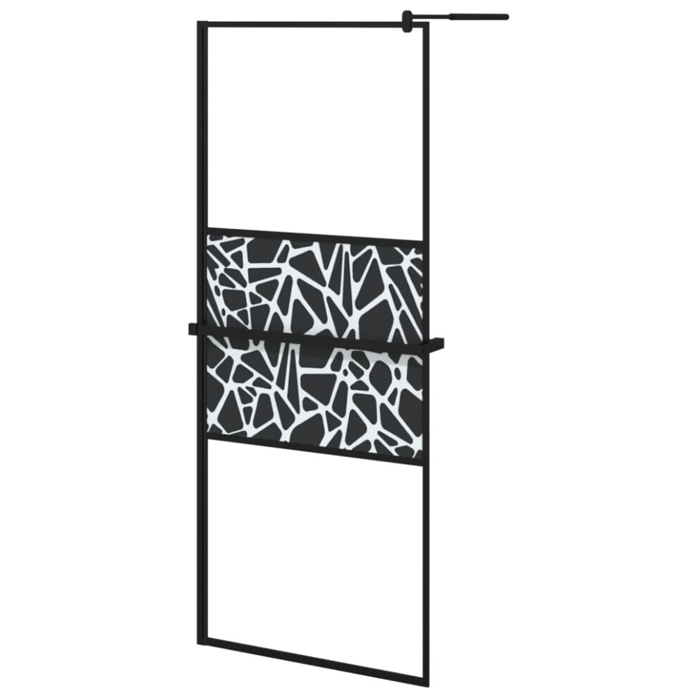 (black/stone design, 80 x 195 cm) vidaXL Walk-in Shower Wall Bath Enclosure with Shelf ESG Glass and Aluminium