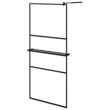 (black/2 horizontal bars, 90 x 195 cm) vidaXL Walk-in Shower Wall Bath Enclosure with Shelf ESG Glass and Aluminium